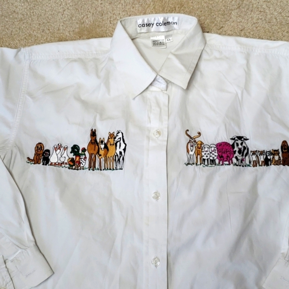 Casey Coleman Embroidered Farm Animals Shirt Sz L